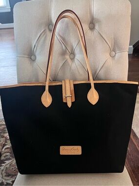 Dooney & Bourke Black cotton canvas Tote with Tan Trim and Handles